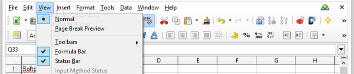 Showing the LibreOffice Calc view menu